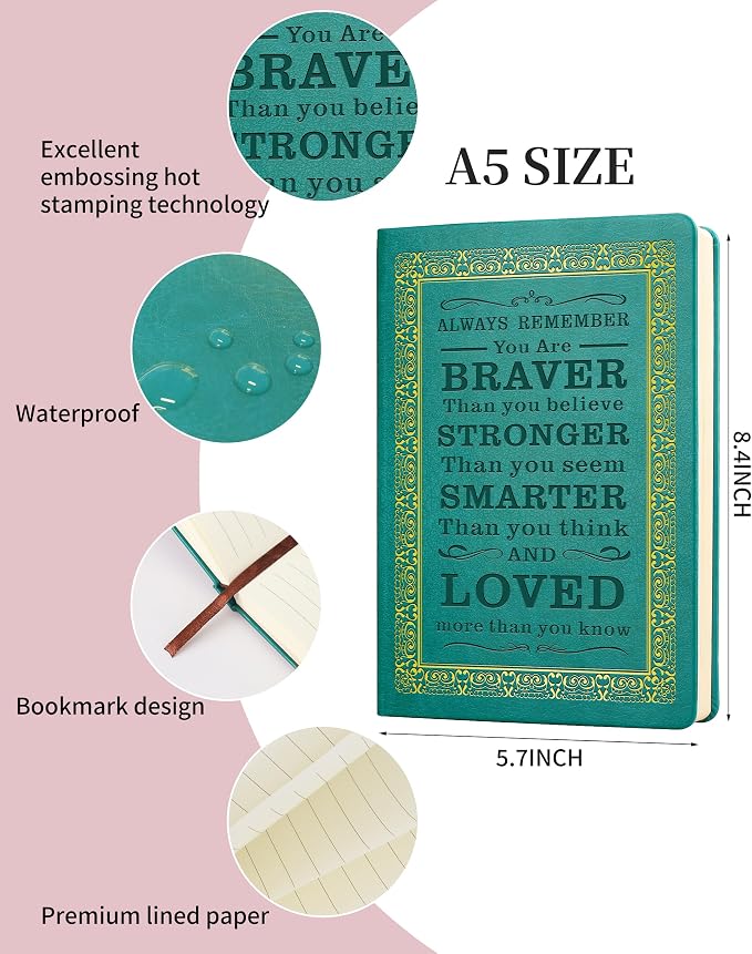 JOHSBYD Journal for Women - A5 Lined Hardcover Notebook and Diary for Teen Girls, 200 Pages 100GSM Bleedproof Paper, Inspirational Back to School College Supplies (Green)