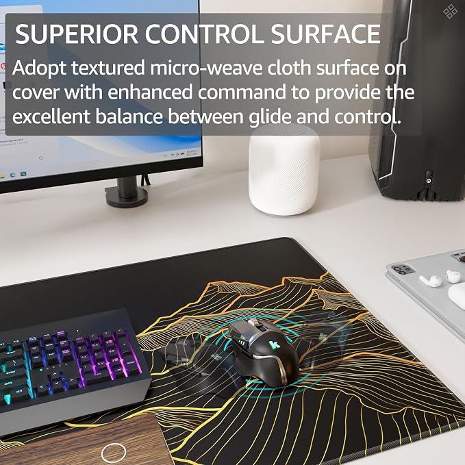 KTRIO Large Gaming Mouse Pad, Desk Mat, 31.5 x 15.7 in, Bright Rise, XXL | Smooth Micro-Weave Surface, Artistic Pattern Design, Non-Slip Rubber Base, Durable Stitched Edges, Office & Home Use