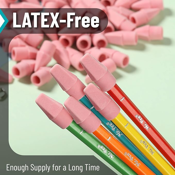 Mr. Pen- Pencil Top Erasers, 120 Pack, Pink, Latex-Free | No-Smudge Cap Pencil Erasers for Precise Erasing, Kids, Teachers, Studying Supplies