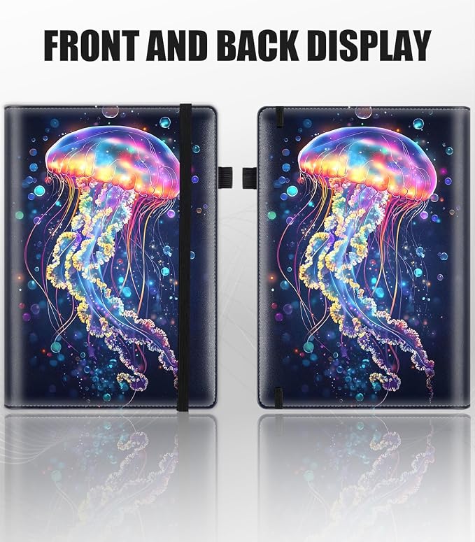 Hardcover Executive Notebooks, A5 PU Leather Lined Journal Notebook, 200 Pages Thick Paper Subject Notebooks for School,Work,Home Writing Business Notebook, Diary Book ，Colorful Jellyfish