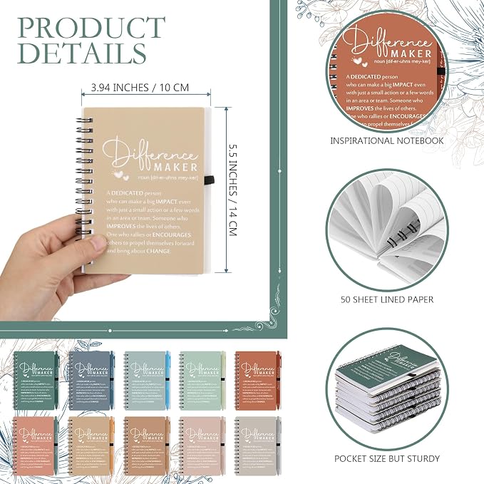 Tellingyou 20 Sets Difference Maker Employee Appreciation Gift for Coworker to Do List Notebooks with Ballpoint Pen Note Pads Journal Back to School for Teacher Nurse Staff Team (Healing Colors)