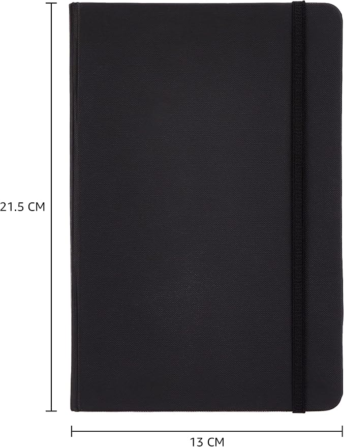 Amazon Basics Classic Hardcover Journaling Notebook with Inner Pocket, Line Ruled, 240 Pages, 5" x 8.25", 24 Count, Black