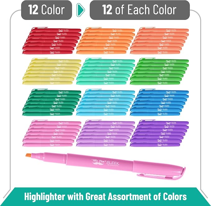 Mr. Pen- Highlighters, 144 Pack, Bulk Set, Assorted Colors, Chisel Tip | Quick-Dry, Smear-Resistant, Odorless Highlighters Bulk for School, Office & Journaling