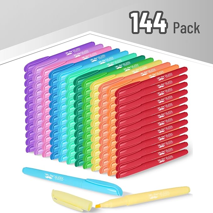 Mr. Pen- Highlighters, 144 Pack, Bulk Set, Assorted Colors, Chisel Tip | Quick-Dry, Smear-Resistant, Odorless Highlighters Bulk for School, Office & Journaling