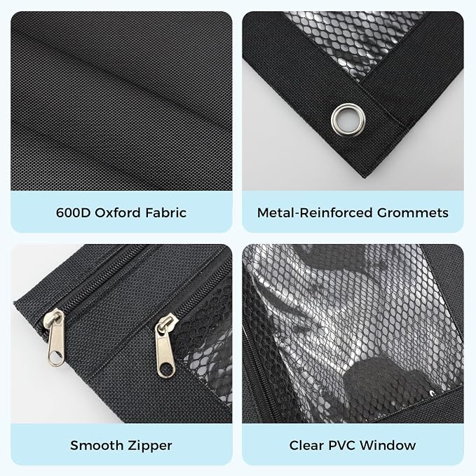 Pencil Pouch for 3 Ring Binder, Pencil Case Bag with Zipper, 600D Fabric Pencil Pouch Holder Accessories, Clear Window Pencil Case Aesthetic Back to School Organizer Pockets for Boy Girl (Black)
