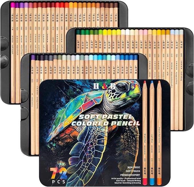 H & B 72 Pasteltint Chalk Pastel Colored Pencils Set for Adults & Artists | Soft, Vibrant, Artist-Grade Colors in Durable Tin Case | Ideal for Professional Drawing, Sketching, Coloring & Blending