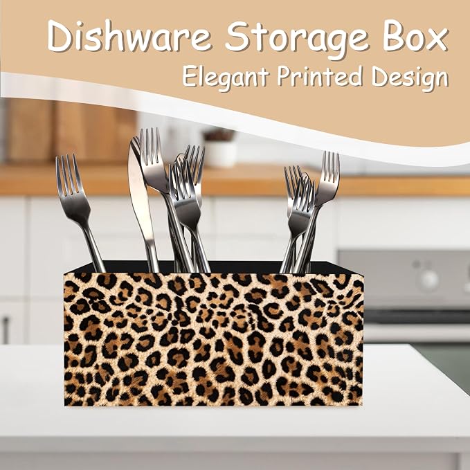 Leopard Print Pen Pencil Holder Organizer for Desk, Leopard Print Room Decor, Preppy Cheetah Kitchen Cooking Brush Makeup Utensil Holder (Black)