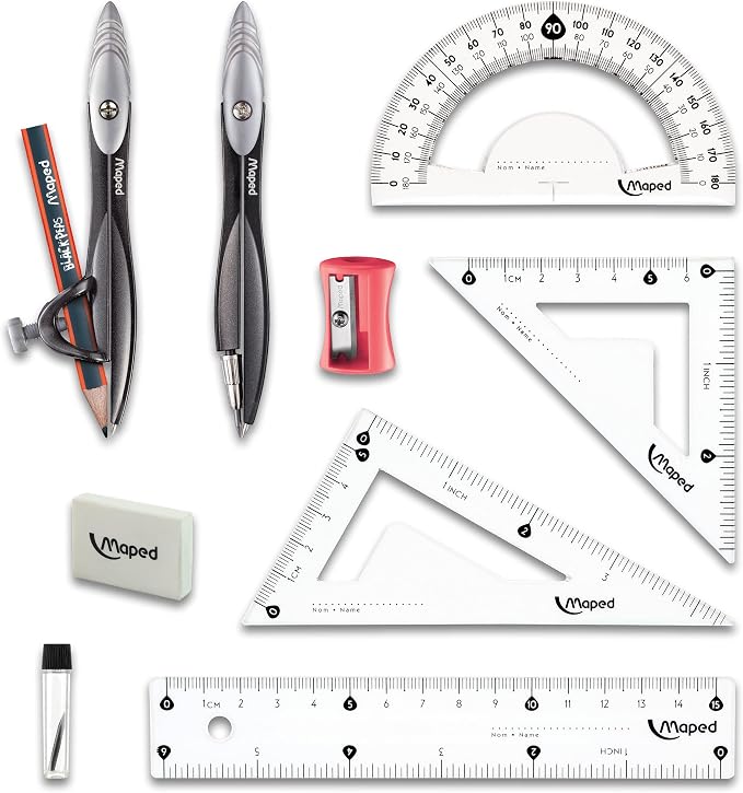 Maped Study Geometry 10 Piece Set - Advanced Student Kit - Precision Tools - Durable & Ergonomic Design - Enhances Creativity - Quality Materials | Advanced Student Kit - Precision Drafting Tools - Durable and Ergonomic Design - Enhances Creativity for...