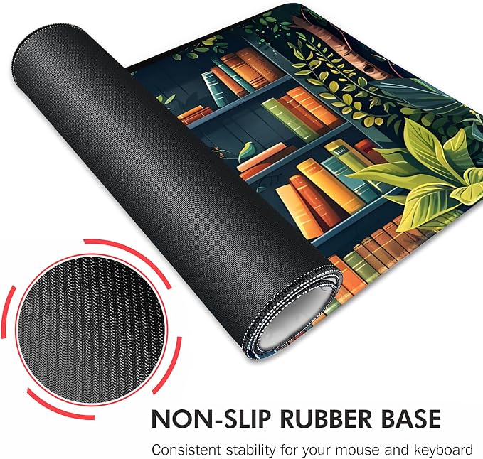 Galdas Gaming Mouse Pad XXL XL Large Long Extended Big Mousepad Non-Slip Rubber Keyboard Mouse Pad with Stitched Edges for Laptop Home Office (31.5x11.8x0.08 Inch) -Books