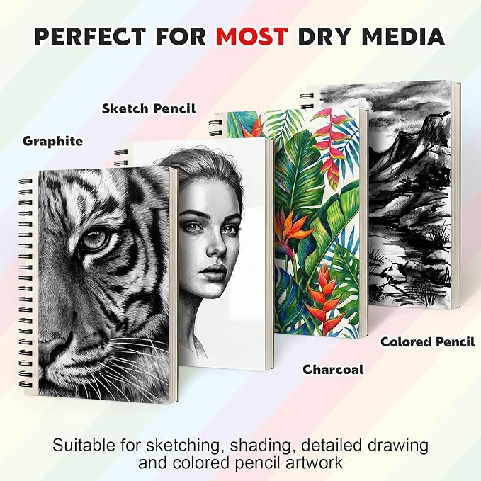 5.5" x 8.5" Small Sketch Book, 2 Pack Mini Sketchbook Drawing Pad, 68lb/100gsm Spiral Bound Sketch Book for Kids Students Beginner Artists Drawing Painting Sketching