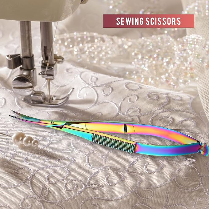 Hicarer 4.7 Inch Curved Stainless Steel Squeeze Scissors Grooming Trimming Scissors Eyebrow Embroidery Sewing Thread Snips Curved Tip Clippers Craft(Multicolor)
