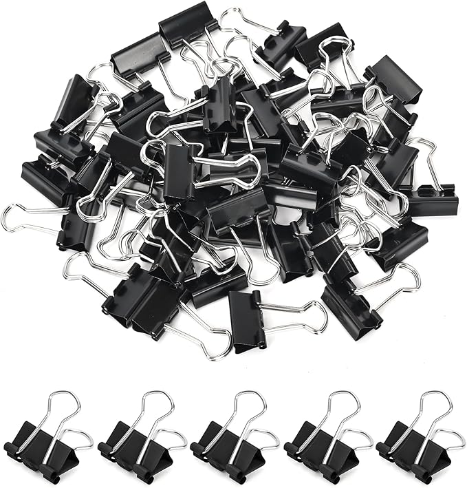 Binder Clips, 50 Pack, 0.75 in Small Paper Clips for Office, (Black)