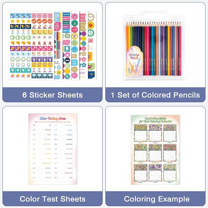 Ospelelf 2026 Coloring Wall Calendar 12'' x 17'' Family Doodle Calendar, 18 Months Desk Calendar Planner with Plastic Cover, Use July 2026 - Dec 2027, Floral