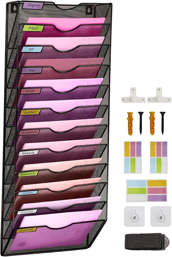 Wall Mounted File Organiser A8 Mesh in Hanging Wall File Holder Mail Organiser