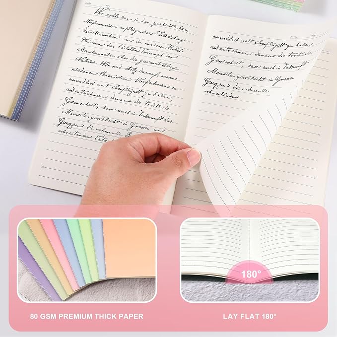 miikoul 18 Pack A5 Colorful Lined Notebook Bulk, Journals for Travelers 8''x5.6''college Ruled Composition Notebook, Writing Journal for School Office Business, 60 Pages/30 Sheets, 9 Color