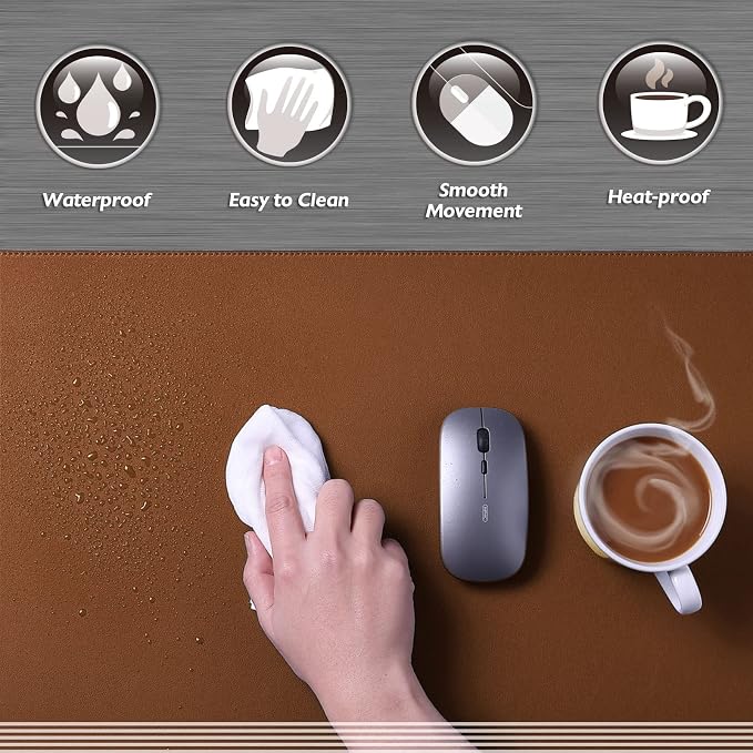 K KNODEL Large Sewing Leather Desk Mat, Desk Pad (Brown, 31.5"x 15.7") | Mouse and Keyboard Pad, PVC Computer and Laptop Mat, Desktop Protector and Cover, Writing Pad and Blotter for Home Office
