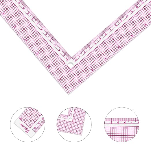 KEARING 8" & 12" Clear Plastic L-Square Ruler Set - 2PCS Sewing L-Square | Clear L-shaped right angle rulers for dressmaking. Non-rub sandwich line scale for sewing patterns & quilting. 2-piece set.