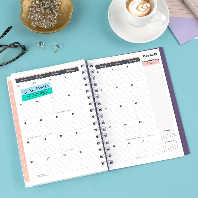 Mead Cambridge 2027 Planner, Weekly & Monthly, 15-Month Oct-Dec, 5.5" x 8.5", CatCoq, Retro Flower (CC02-200-27)