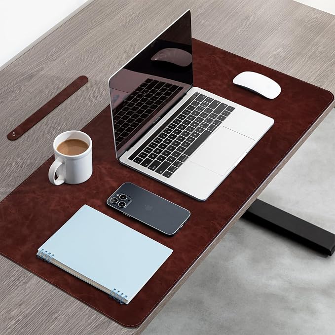 CHEERYGOO Leather Desk Pad Protector, Mouse Pad, Office Desk Mat, Non-Slip PU Leather Desk Blotter, Laptop Desk Pad, Waterproof Desk Writing Pad for Office and Home 36"x17" XL Reddish Brown