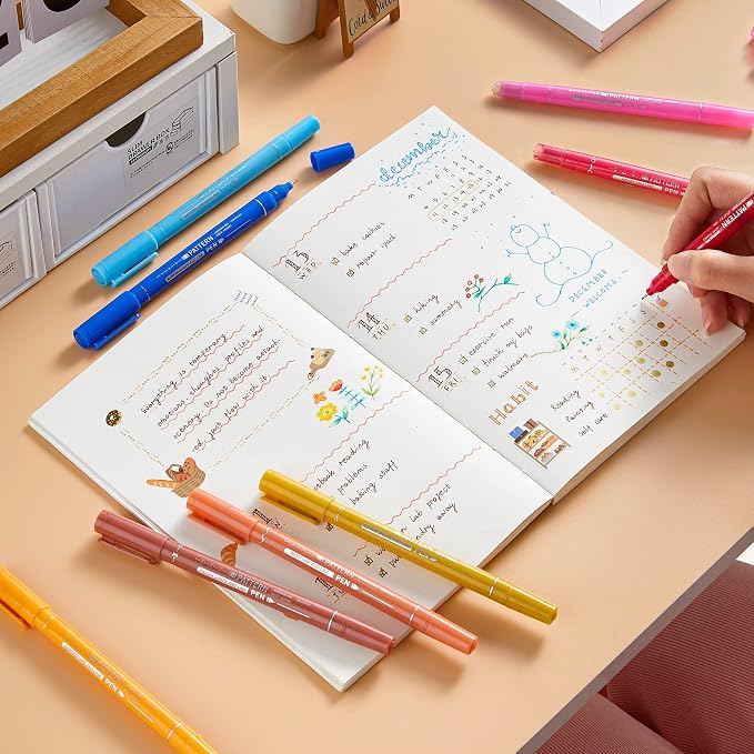 15 Colors Curve Highlighter Pens Set, 15 Different Shapes Dual Tip Markers, Cool Pens for Journal Planner Scrapbook Office Supplies