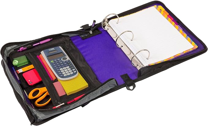 Case-it Mighty Zip Tab School Zipper Binder | 3-Inch O-Rings, 600-Sheet Capacity, 5-Subject Expanding File Folder, Multiple Pockets & Storage Organizer, Shoulder Strap | D-146 Purple Haze