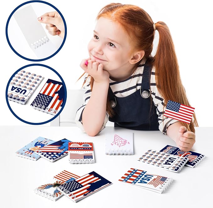 24Pcs Patriotic Mini Notepads, Red White Blue 4th of July Spiral Notebooks Bulk, USA American Pocket Memo Pads for Labor Day Veterans Day 250th anniversary Party Favors Gifts Office School Supplies