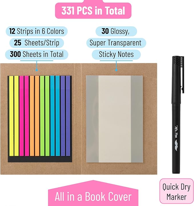 Mr. Pen- Transparent Bible Highlighter Tape and Sticky Note Set, 331 Pcs | Sticky Note Tabs, Sticky Index Tabs, Highlighter Strips, Highlight Strips for Books, Sticky Notes Transparent