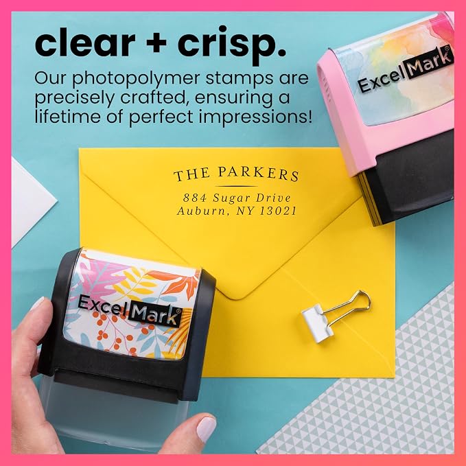ExcelMark Address Stamp - Custom Return Address Stamp with Elegant Designs, Vibrant Colors & Patterns – Perfect for Mail, Invitations & Gifts (Seafoam, Regency Arch)