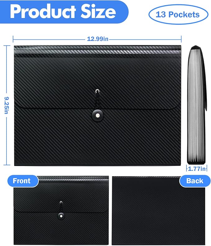 Cesil 2Pcs Expanding File Folders, 13 Pockets File Organizer Accordion File Holder with Elastic Buckles Closure, A4 Paper Document Organizer for Home School Office