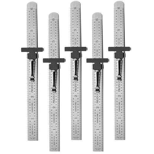 PEC Tools 6” Machinist Pocket Ruler – 5 Pack Bundle, Stainless Steel with Pocket Clip, Round End, 32nds and 64ths Graduations on Front, Decimal Equivalents Chart on Back, Made in USA