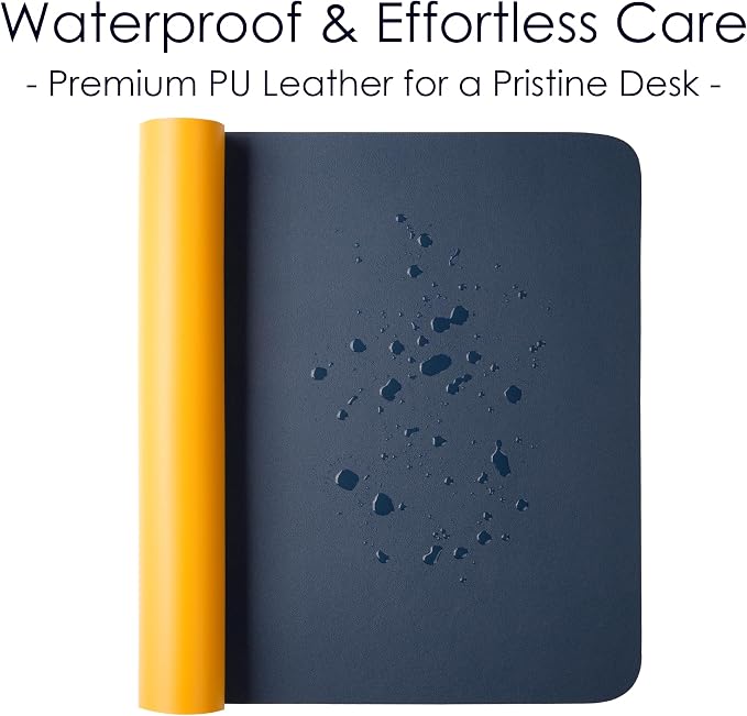 Leather Desk Pad Protector, Waterproof Mouse Pad, PU Desk Mat, Office Desk Cover, Desk Writing Mat for Office/Home/Work/Cubicle (Blue/Yellow) 23.6x13.7 in