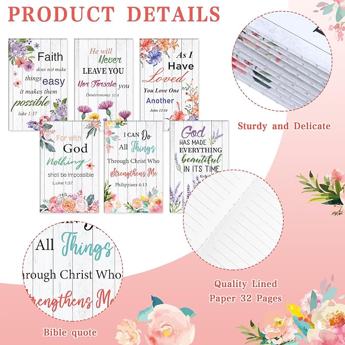 Colarr 12 Sets Christian Bulk Gifts for Women Bible Verse Pens Notebooks Religious VBS Scripture Ballpoint Pens Bookmarks Journal for Easter Sunday School Church Inspirational Supply(Floral)