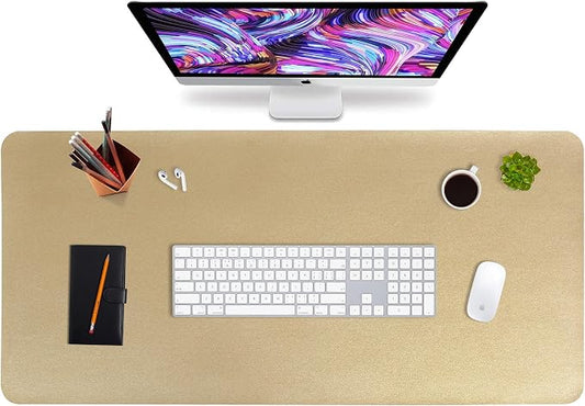HofferRuffer Desk Pad, Office Desk Protector Mat, Waterproof Desk Mat for Desktop, Dual Side Use Faux Leather Desk Pad for Keyboard and Mouse for Office and Home (Gold, 36" x 17")