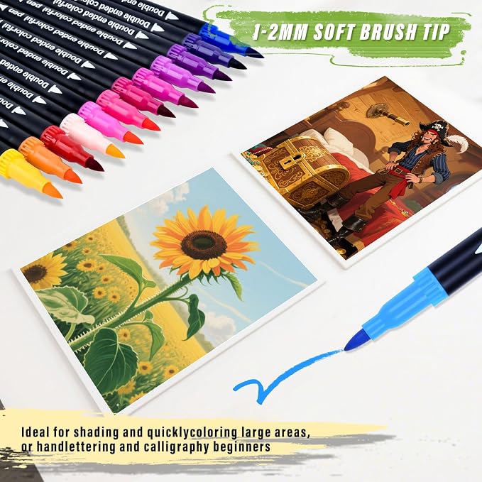 72 Colors Dual Markers Brush Pens,0.4MM Fine Point Art Marker, Double Tip Coloring Brush Pens Paint Marker for Adult Hand Lettering, Drawing,Doodling,Painting