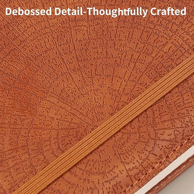 Graph Grid Paper Notebook,256 Pages,A5 Size (5.7'' x 8.3''),Vintage Tree Growth Rings Leather Hardcover Journal,100 GSM Thick Paper,for Daily,Work,School,Note Taking(Light Brown)