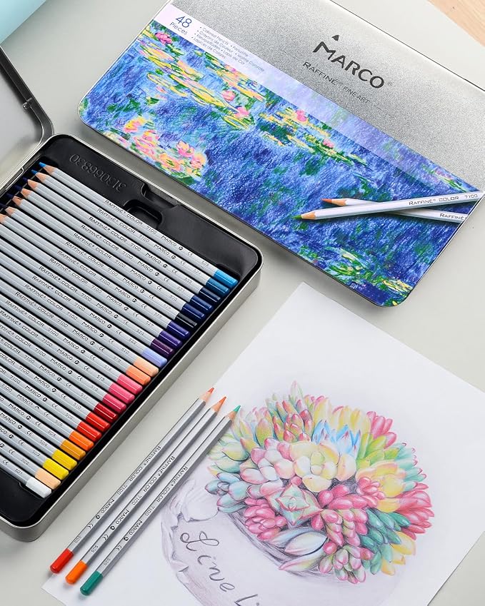 48 Oil-Based Colored Pencils for Adult, Smooth Coloring Pencils | Soft Core, Wooden Hexagonal Barrel, Metal Box, Ideal for Sketching, Drawing, Blending, Shading, Great for Art Lovers & Pros