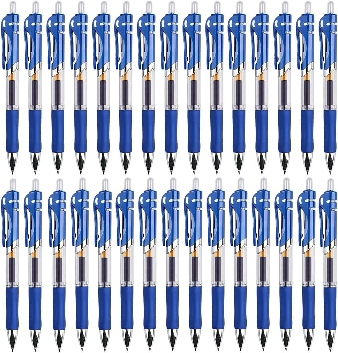 30pcs Blue Gel Ink Pens for Writing, 0.5 mm Pens Fine Point Smooth Writing Pens for Journaling, Bulk Retractable Rollerball Pens for School Office.