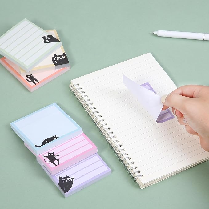 Mr. Pen- Black Cat Sticky Notes Set, 3" x 3", 6 Pads, 480 Sheets | Black Cat Sticky Notes, Memo Pads, Self-Stick Note Pad for Office, School, Home, Study & Organization