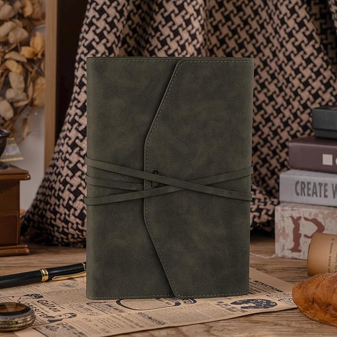 MINICAGIE Vintage Journal for Women Men Leather Bound Journaling Notebook Diary 160 Pages Book of Shadows Journal Soft Cover Journals for Writing Travel Gifts, 5.9x 8.6 in, Green
