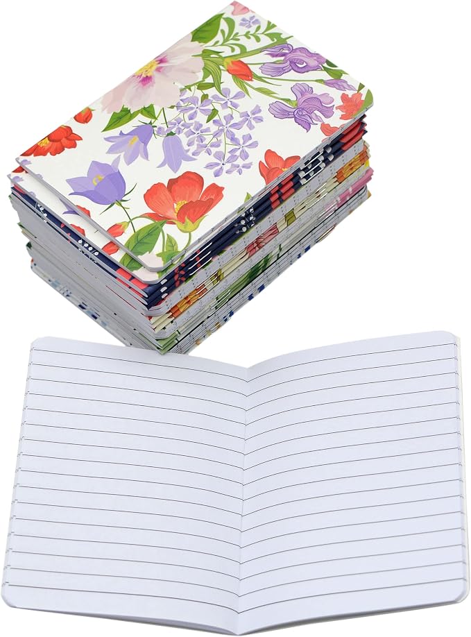 YYaaloa 24pcs Mini Notepads Pocket Notebooks, Happy Journal Small Notebooks Bulk for Party Office Home Coworkers Travel Gift Present Supplies (24pcs-8styles, 8 flower design)