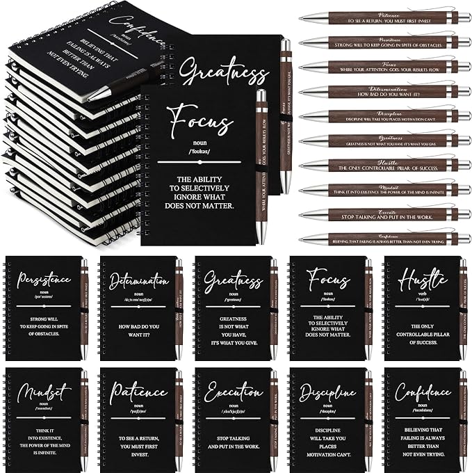 TecUnite 30 Sets Inspirational Spiral Notebooks with Motivational Bamboo Pens Bulk, Employee Appreciation Gift for Teachers Coworker Team Students, Thank You Notepad Journal for Father’s Day(Black)