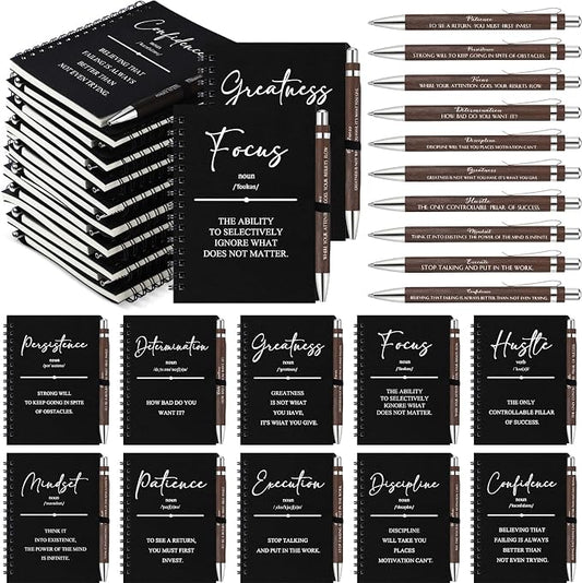 TecUnite 30 Sets Inspirational Spiral Notebooks with Motivational Bamboo Pens Bulk, Employee Appreciation Gift for Teachers Coworker Team Students, Thank You Notepad Journal for Father’s Day(Black)