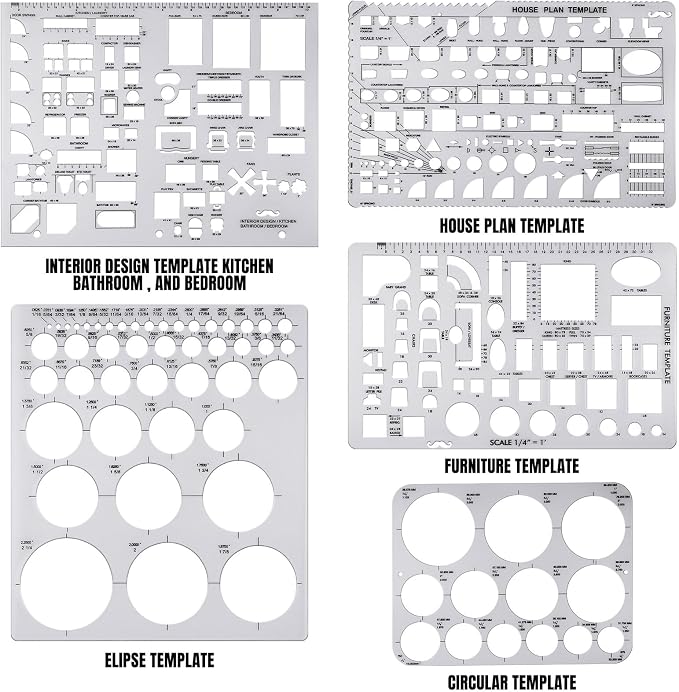 Zonon 10 Pcs Plastic Drawing Template Ruler Geometric Drawing 12 Inch Triangular Aluminum Architect Scale Measuring Templates Building Geometric Kit Plastic Ruler for Drafting (Classic,Clear)