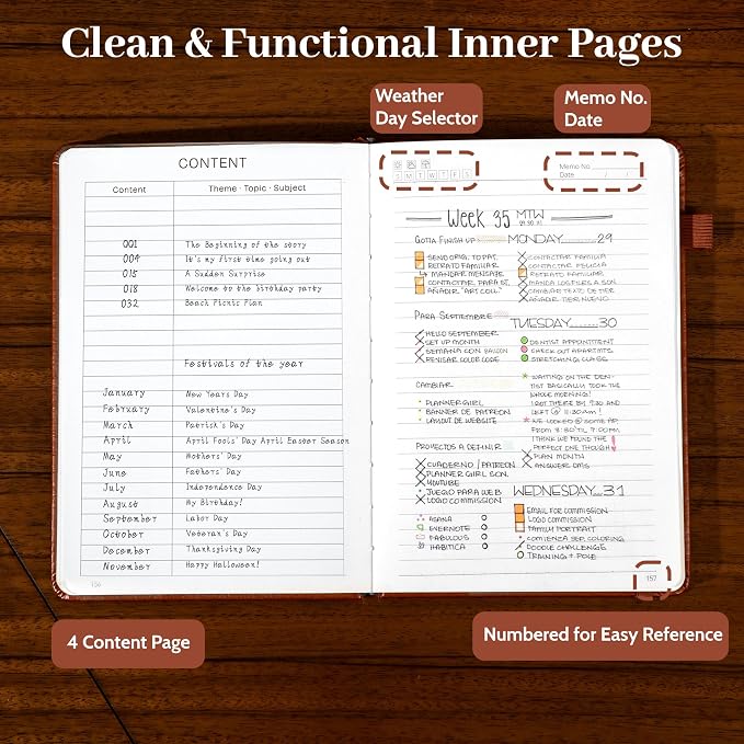 CAGIE Leather Bound Journal for Men & Women, A5 Lined Notebook with 320 Numbered Pages, 100 GSM Thick Paper, Lay Flat Hardcover Journal for Writing, Work, Travel & Daily Use (Brown)