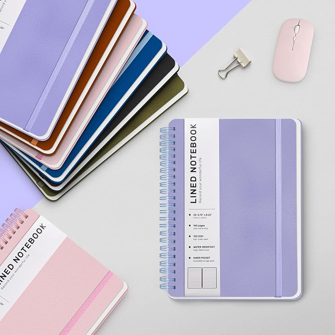 ABERLLS Lined Spiral Journal Notebook with 160 Pages, 8×5.7in, A5 Spiral Notebook, Journaling Notebooks for Work, School, Women, Men, College Ruled Spiral Notebook, Hardcover Leather Journals, Purple