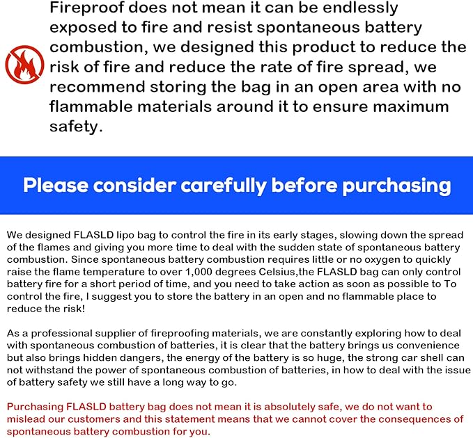 FLASLD E-Bike Battery Safe Bag Explosionproof - Large Capacity Fireproof Lipo Bag for Ebike Battery Charging and Storage (19.3 x 4.3 x 7in)