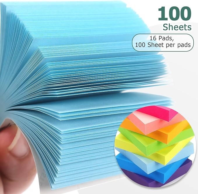 Eastern Wolf Sticky Notes 2x2 in, 16 Pads, 8 Bright Colors, 100 Sheets/Pads | Ideal for office, School, Home, and Study Notes.