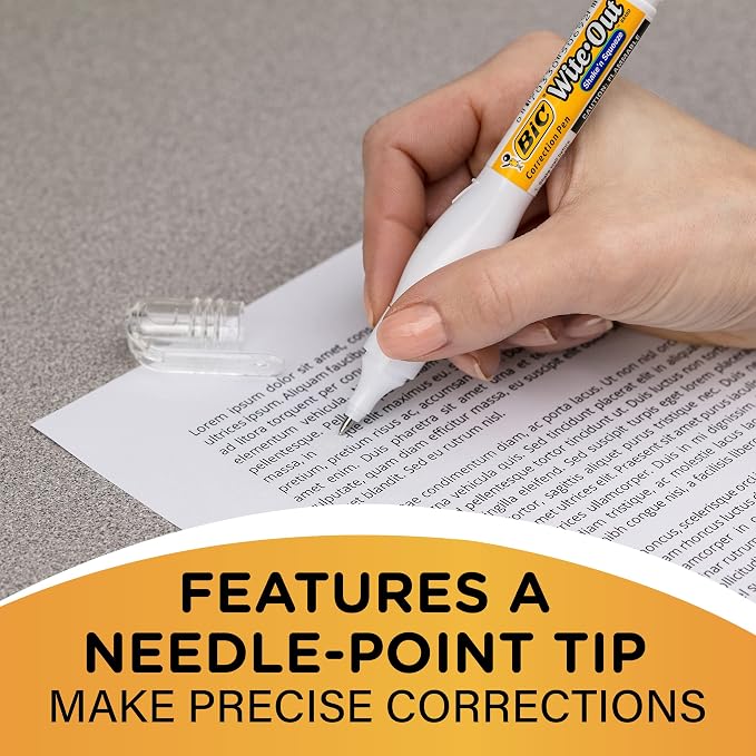 BIC Wite-Out Brand Shake 'n Squeeze Correction Pen, 8 ML Correction Fluid, School Supplies for Students and Teachers, Fast and Precise, 4-Count Pack in White