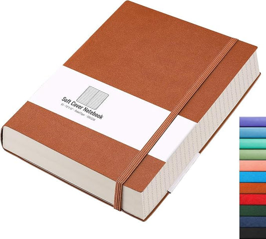 AHGXG Lined Journal Notebook, 320 Numbered Pages, B5 (7.6'' X 10'') | College Ruled Leather Journal for Women, 100gsm Thick College Ruled Paper, Softcover Journal for Writing Work School (Brown)