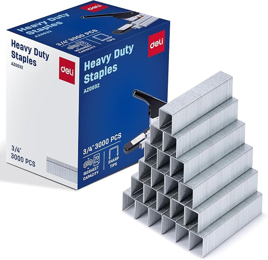 Deli Staples, Premium Heavy Duty Staples for Heavy Duty Staplers, 3/4'' Length, 160 Sheet Capacity, 100/Strip, 3000/Box